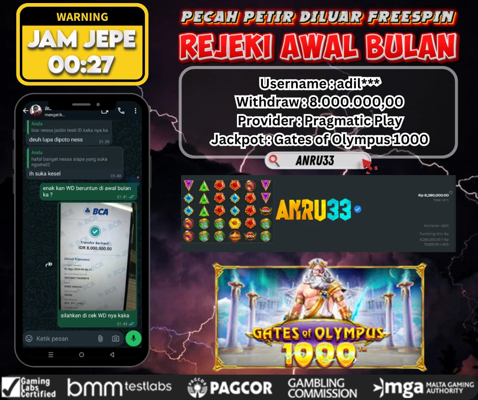 ANRU33 JACKPOT SLOT Gates of Olympus 1000 Rp 8.000.000,00- DIBAYAR LUNAS
